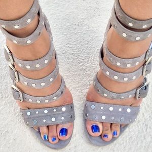 Gray suede studded zip up heel-Sam Edelman York